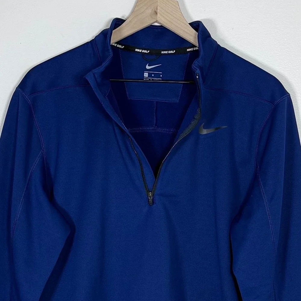 Nike Mens Quarter Zip Pullover Large Blue Therma-FIT Golf Fleece 932350-492